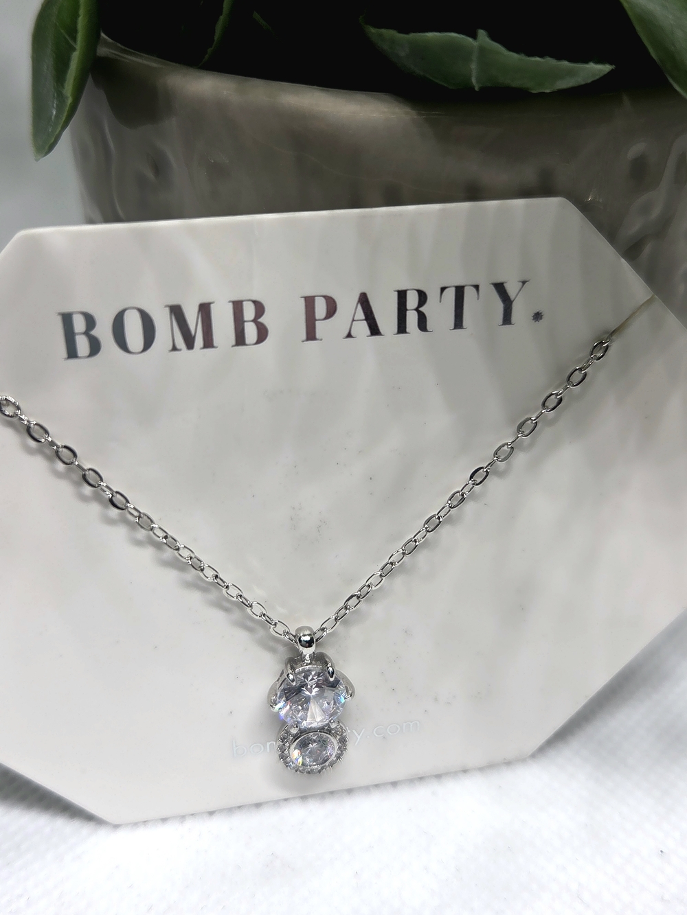BP Diamond CZ Pendant Necklace On Rhodium Plating
